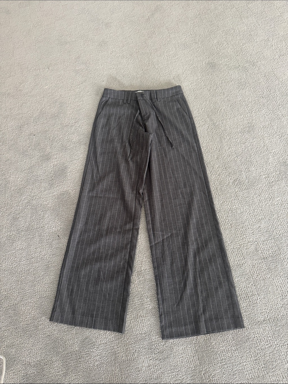 Mango Men's Charcoal Pinstripe Wide-Leg Dress Pants